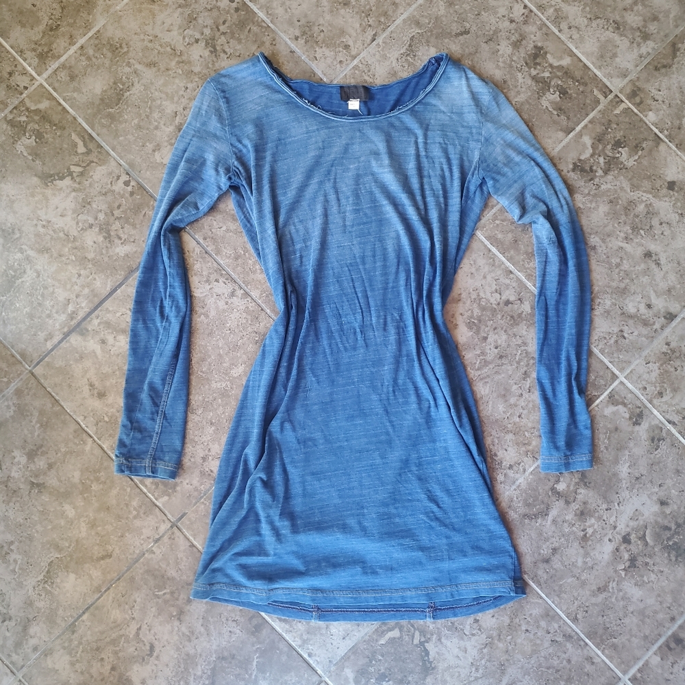 DIESEL long sleeve t-shirt dress mini midi blue denim style ombre S - Picture 5 of 9
